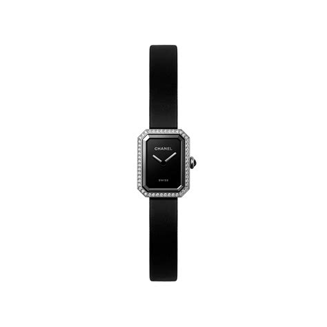 chanel watch black leather strap|Chanel black ribbon watch.